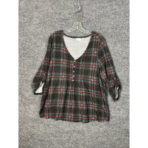 Kim Rogers Womens Plaid Pintuck Blouse Size XXL Christmas Boho Office Classic